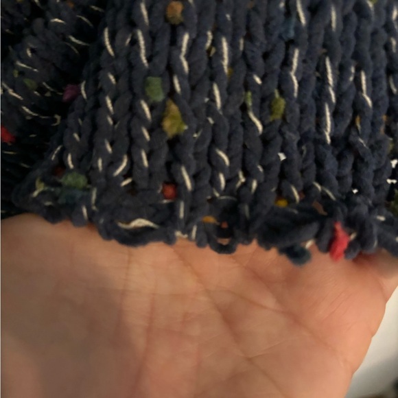 POL Womens Chunky Oversized Sweater Blue Confetti Peplum Small Button V Neck - Picture 5 of 9